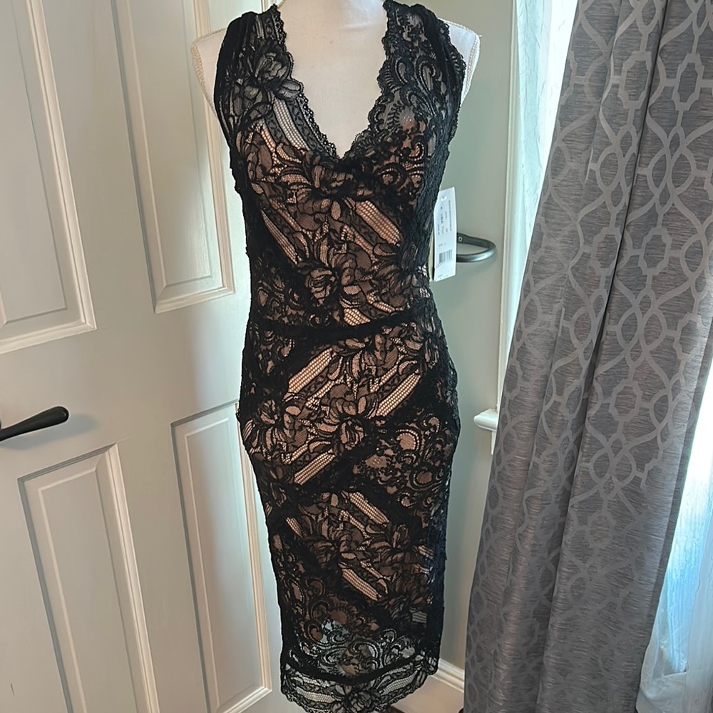 Nicole Miller Black Lace Chemise with Plunging Neckline